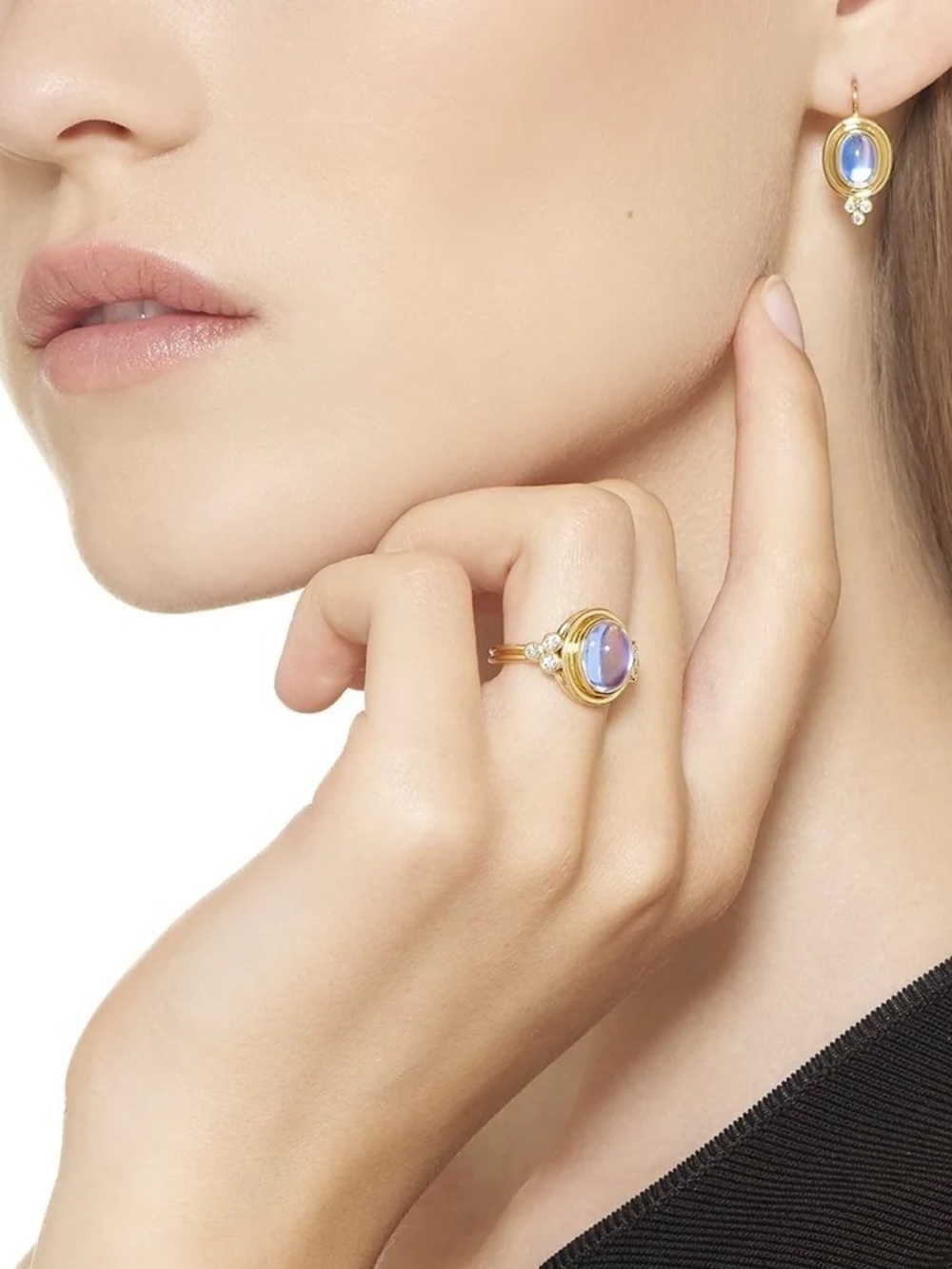 Temple St Clair 18K Gold Blue Moonstone Ring with Diamond Accents